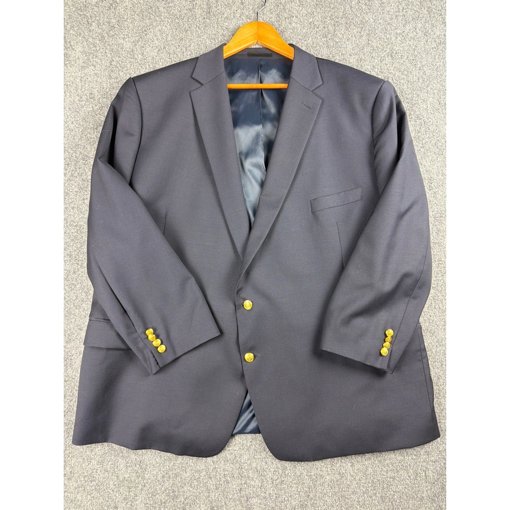 Lauren Ralph Lauren Black Label Mens 58R Navy Blue Wool Blend Blazer Gold Button